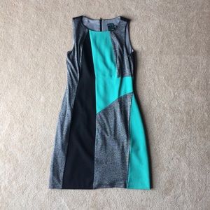 Gabby Skye Black and Teal Colorblock Dress